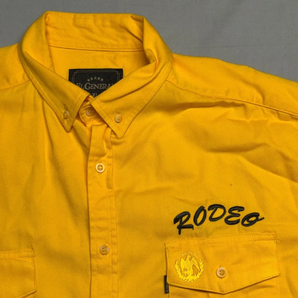 El General Rodeo Western Shirt Mens XL Yellow Cotton Long Sleeve Button Down